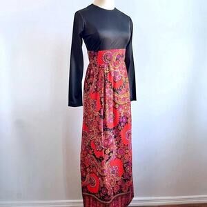 Vintage 60s Mod Maxi Dress | Deadstock Psychedelic Paisley Colorblock | XS–S